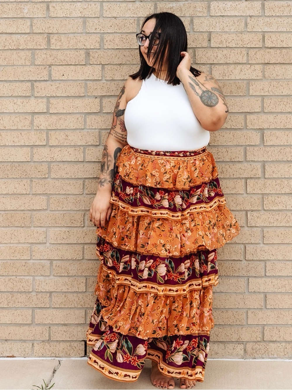 Farm Rio Floral Tiered Ruffle Maxi Skirt